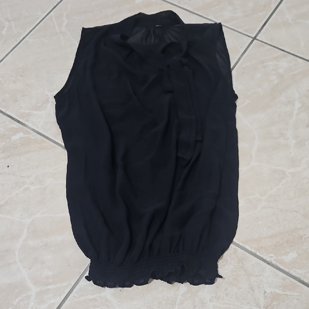 Elegant Navy Blue Sheer Sleeveless Women's Top